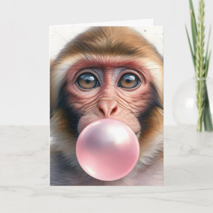 Söt apa som blåser bubblor Bubble Gum Blank Kort
