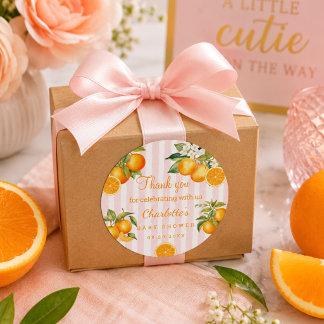 Söt apelsin citrus baby shower tack runt klistermärke