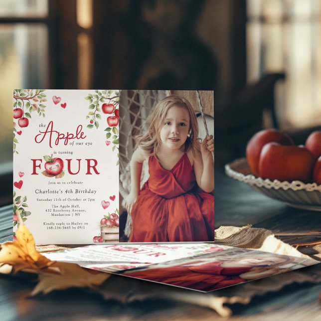 Söt äpple från Öga | Photo 4e födelsedagen Inbjudningar (Skapare uppladdad)