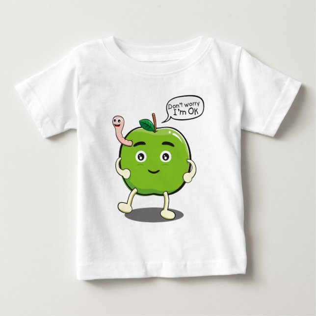 Söt äpple med söt mask t-shirt (Framsida)