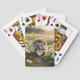 Söt april-igelkott med diamant-hjärta casinokort