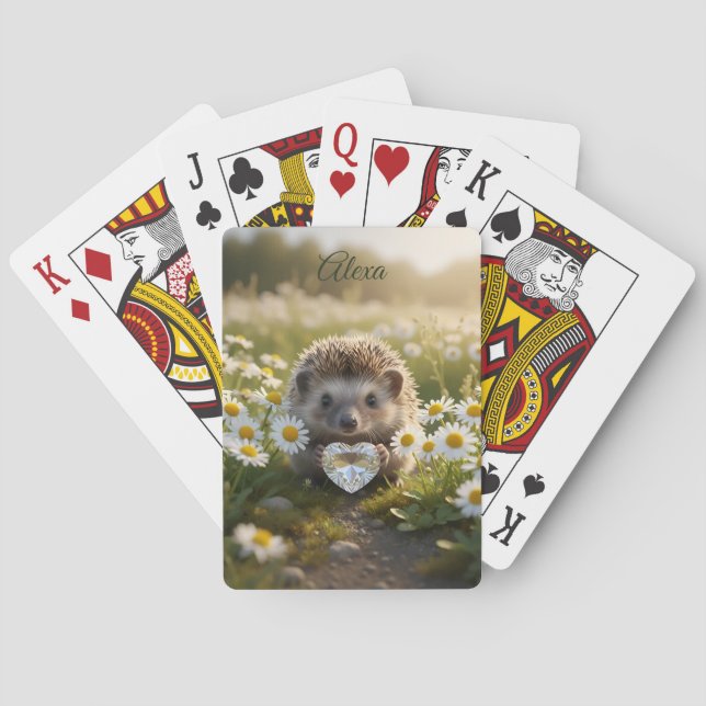 Söt april-igelkott med diamant-hjärta casinokort (Baksidan)
