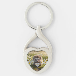 Söt april igelkott med diamant hjärta twisted heart silverfärgad nyckelring