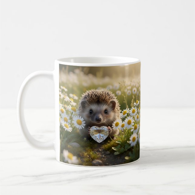 Söt april-igelkott med diamanthjärta kaffemugg (Vänster)