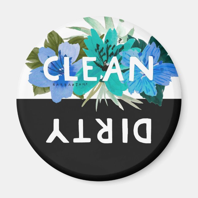 Söt Aqua Blommigt CLEAN DIRTY Dishwasher Magnet (Framsidan)