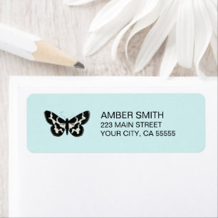 Söt Aqua Blue Black and White Butterfly Nature Returadress Etikett