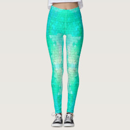 Söt Aqua Blue Grönt Sjöjungfru Mosaic Mönster Leggings
