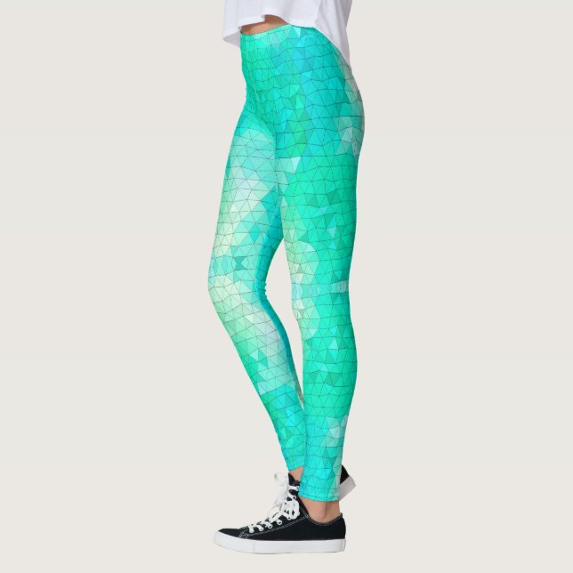 Söt Aqua Blue Grönt Sjöjungfru Mosaic Mönster Leggings (Vänster)