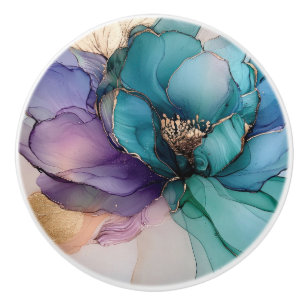 Söt Aqua Blue Lila Guld Blommigt Knopp
