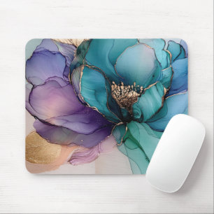 Söt Aqua Blue Lila Guld Blommigt Musmatta