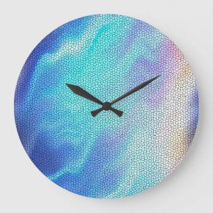 Söt Aqua Blue Lila Pastel Mosaic Tiles Stor Klocka