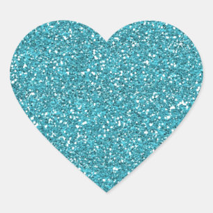 Söt Aqua Blue Sparkly Glitter Hjärtformat Klistermärke