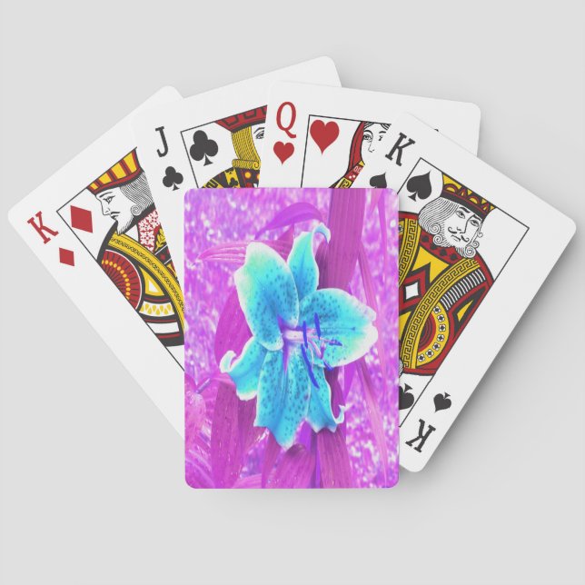 Söt Aqua Blue Stargazer Lily på Lila Casinokort (Baksidan)