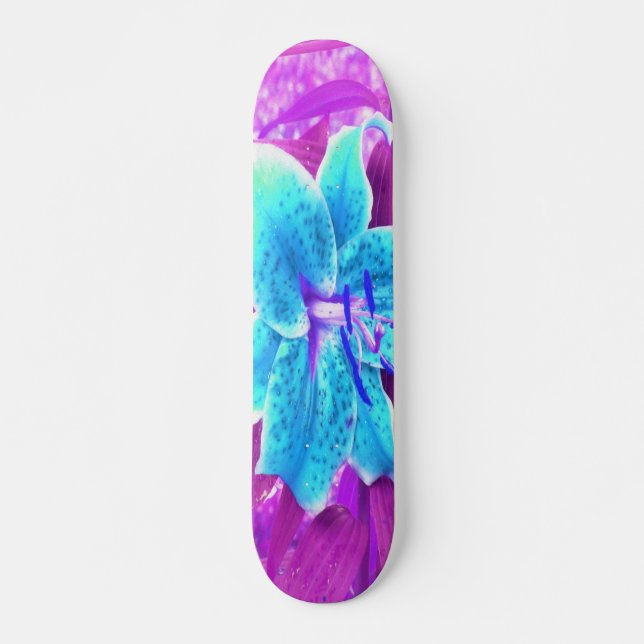 Söt Aqua Blue Stargazer Lily på Lila Mini Skateboard Bräda 18,5 Cm (Framsida)