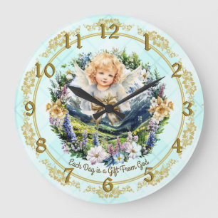Söt Aqua inspirational Angel Cherub Stor Klocka