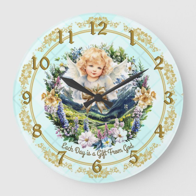 Söt Aqua inspirational Angel Cherub Stor Klocka (Framsida)