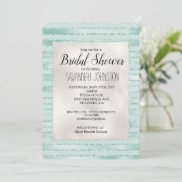 Söt Aqua Mint Glitzy Rand Möhippa Inbjudningar