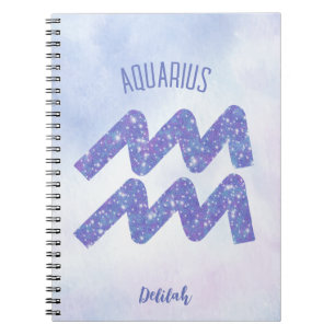Söt Aquarius Astrology Personlig Lila Anteckningsbok