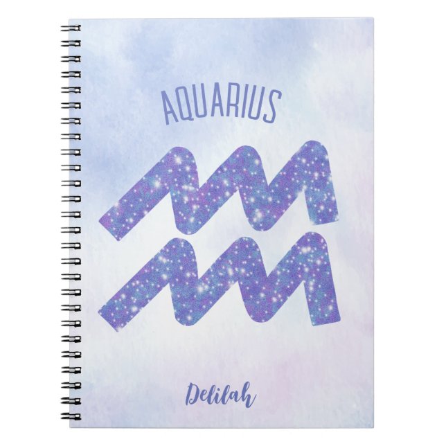Söt Aquarius Astrology Personlig Lila Anteckningsbok (Framsidan)