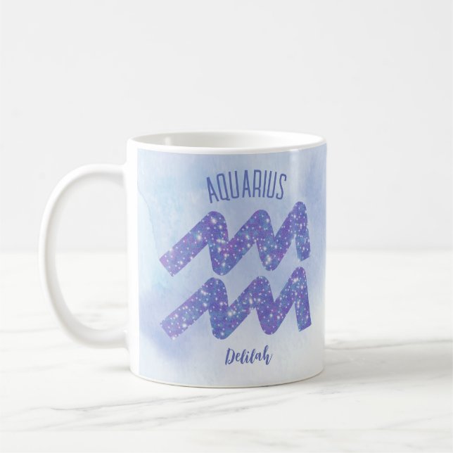 Söt Aquarius Astrology Personlig Lila Kaffemugg (Vänster)