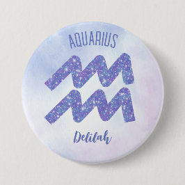 Söt Aquarius Astrology Personlig Lila Knapp