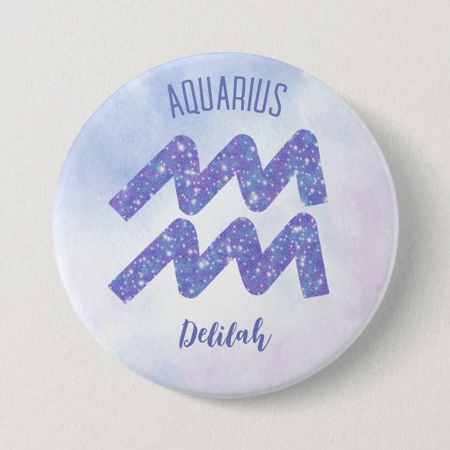 Söt Aquarius Astrology Personlig Lila Knapp (Framsida)
