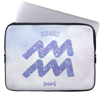 Söt Aquarius Astrology Personlig Lila Laptop Fodral