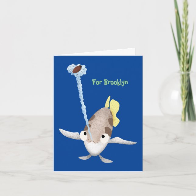 Söt archerfish-animering personlig födelsedag kort (Framsida)