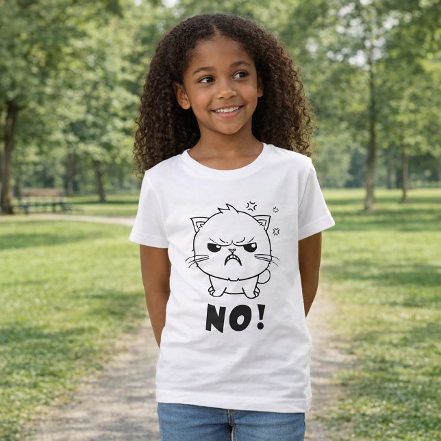 Söt arg katt som fnyser Nej. T Shirt (Cute angry cat hissing No. T-Girl Basic White Shirt)