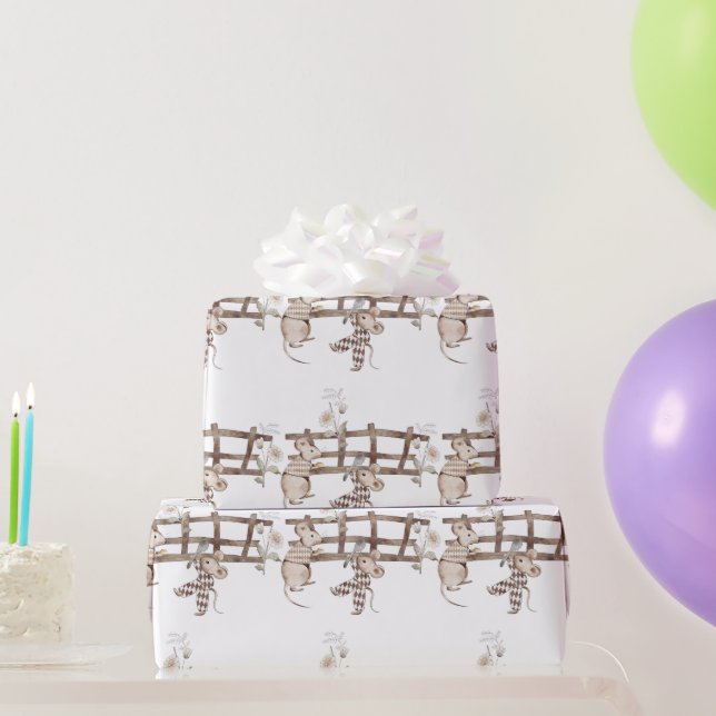 Söt Argyle Mouse med Spoon, staket, mus Presentpapper (Festgåvor)