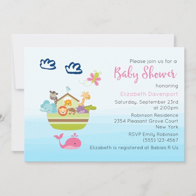 Söt ark för djungeldjur  Baby Shower Inbjudningar (Framsida)