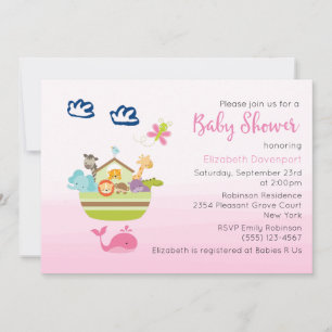 Söt ark för djungeldjur Baby shower Rosa Inbjudningar