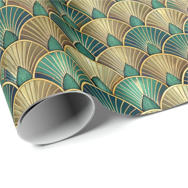Söt Art Deco-kakel Mönster Presentpapper (Rullad Hörn)