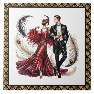 Söt Art deco-kärleksparet Kakelplatta