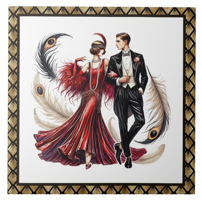 Söt Art deco-kärleksparet  Kakelplatta (Framsidan)