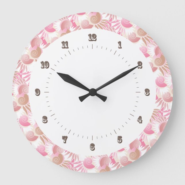Söt Art Deco Pastels Rosa och Brown Mönster Stor Klocka (Framsida)