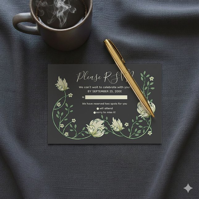 Söt art nouveau blommor OSA kort (Ready to fill pretty art nouveau flowers rsvp card.)