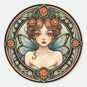 Söt Art nouveau Fairy Runt Klistermärke