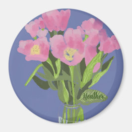 Söt Art Tulip Flower Modern Illustration + Namn Magnet