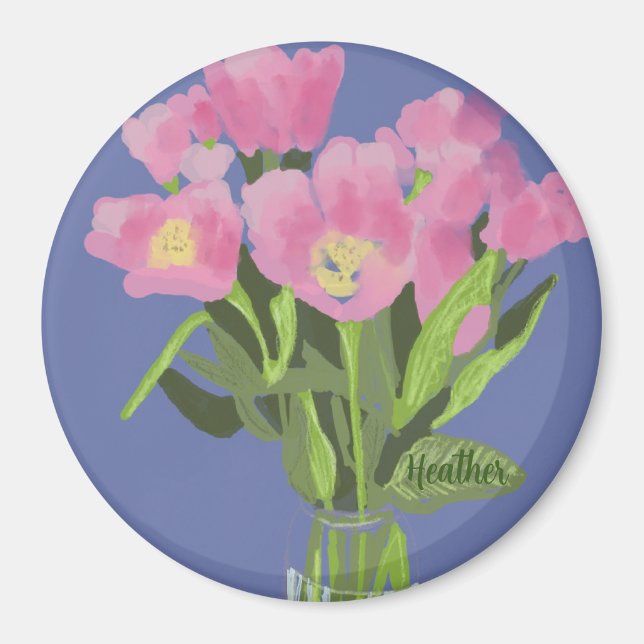 Söt Art Tulip Flower Modern Illustration + Namn Magnet (Framsidan)