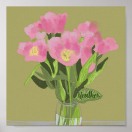 Söt Art Tulip Flower Modern Illustration + Namn Poster