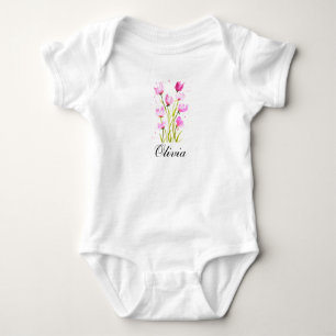 Söt ärta akvarell Blommig tjej baby bodysuit T Shirt