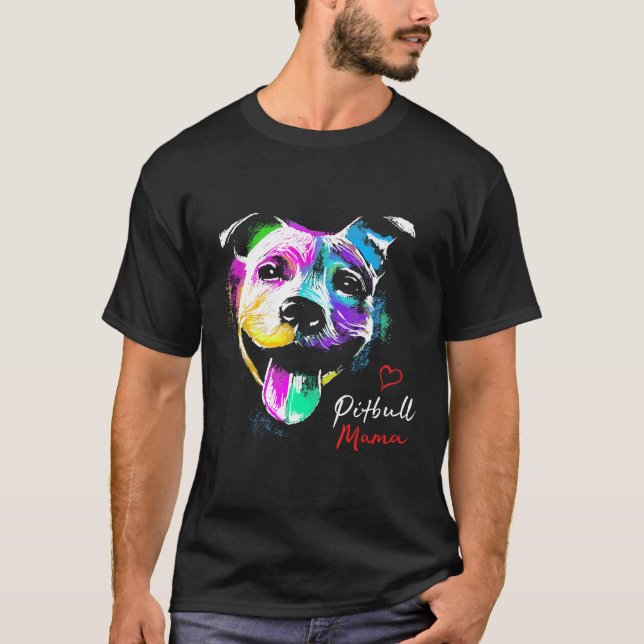 Söt Arty Flerfärgad Pitbull Mamma Design För En Pi T Shirt (Framsida)