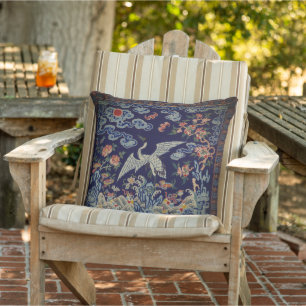 Söt Asian Chinese Manchu Crane Blue Kudde