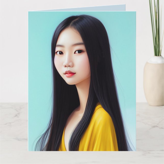 SÖT ASIAN GIRL DAM ART FÖDELSEDAGSKORT KORT (Framsida)