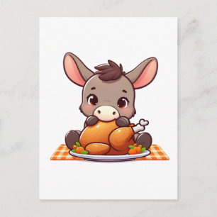 Söt åsna äter Thanksgiving-kalkon Vykort