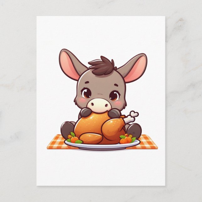 Söt åsna äter Thanksgiving-kalkon Vykort (Framsida)