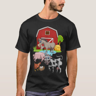 Söt Åsna Gris Höna Ko Jordbruk Gård T Shirt