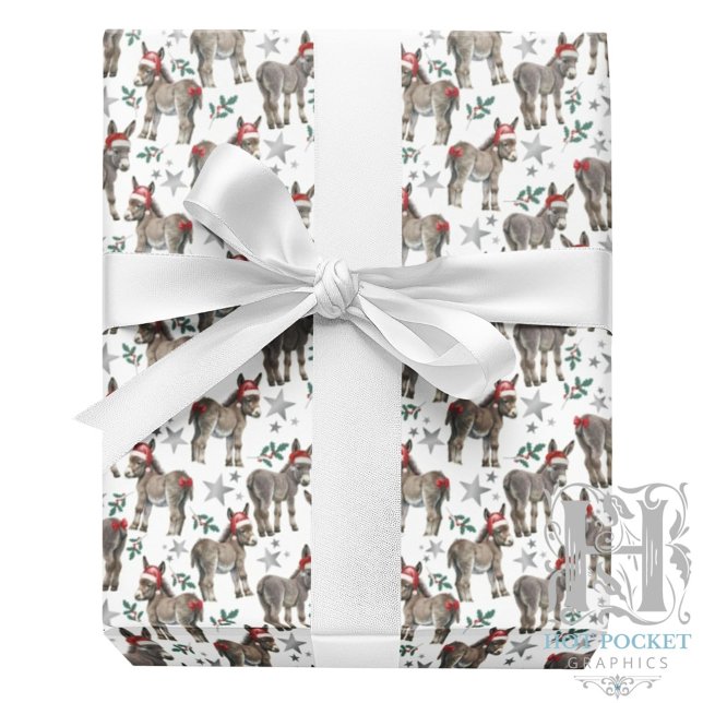 Söt Åsna Julpresentpapper i Vitt Presentpapper (Skapare uppladdad)