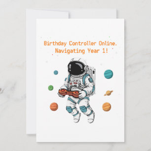 Söt astronaut datorspelsfant 1-årsdag   Navigerar Inbjudningar